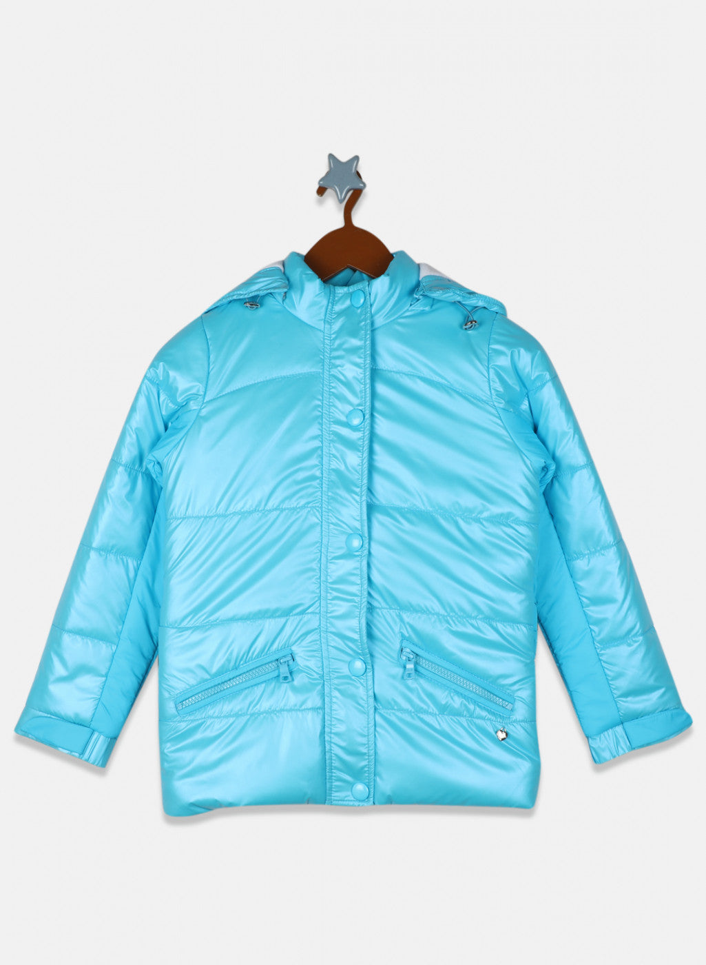 Girls Sky Blue Solid Jacket