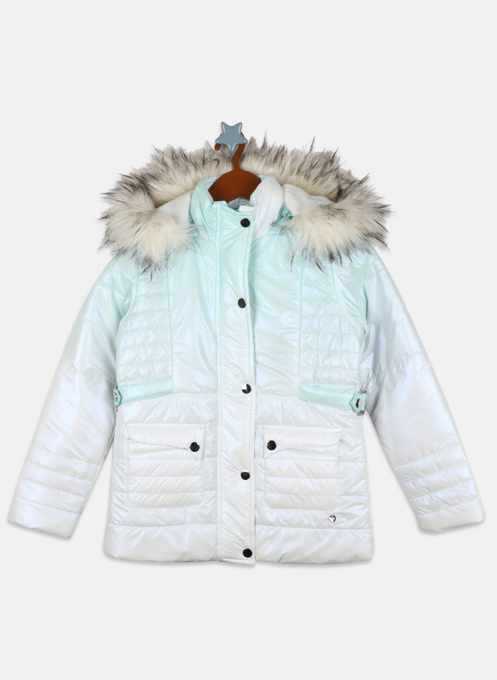 Girls Blue Solid Jacket