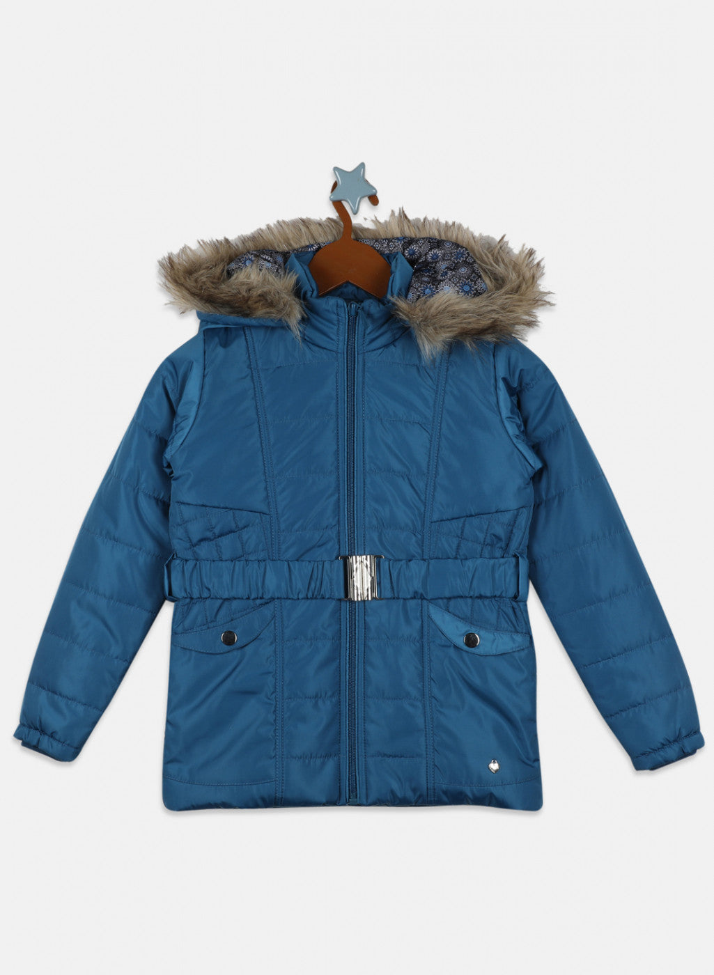 Girls Blue Solid Jacket