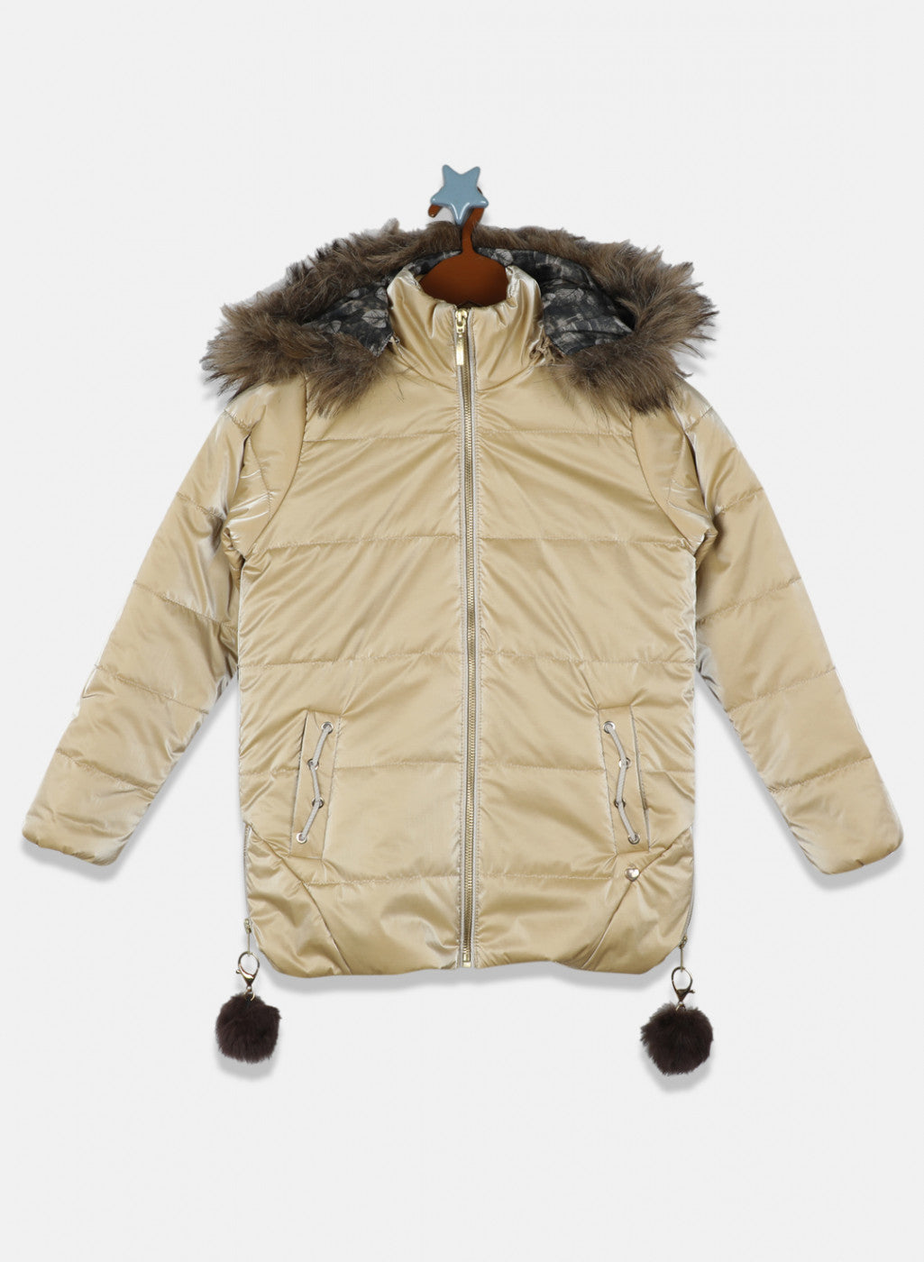 Girls Beige Solid Jacket