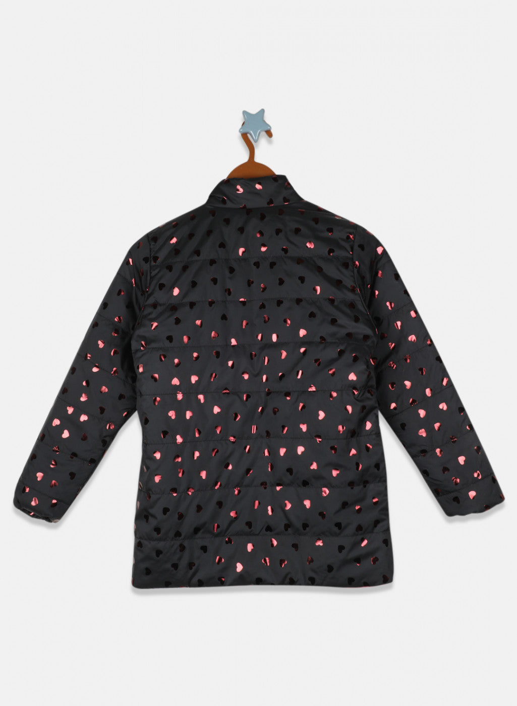 Girls Black & Peach Reversible Printed Jacket