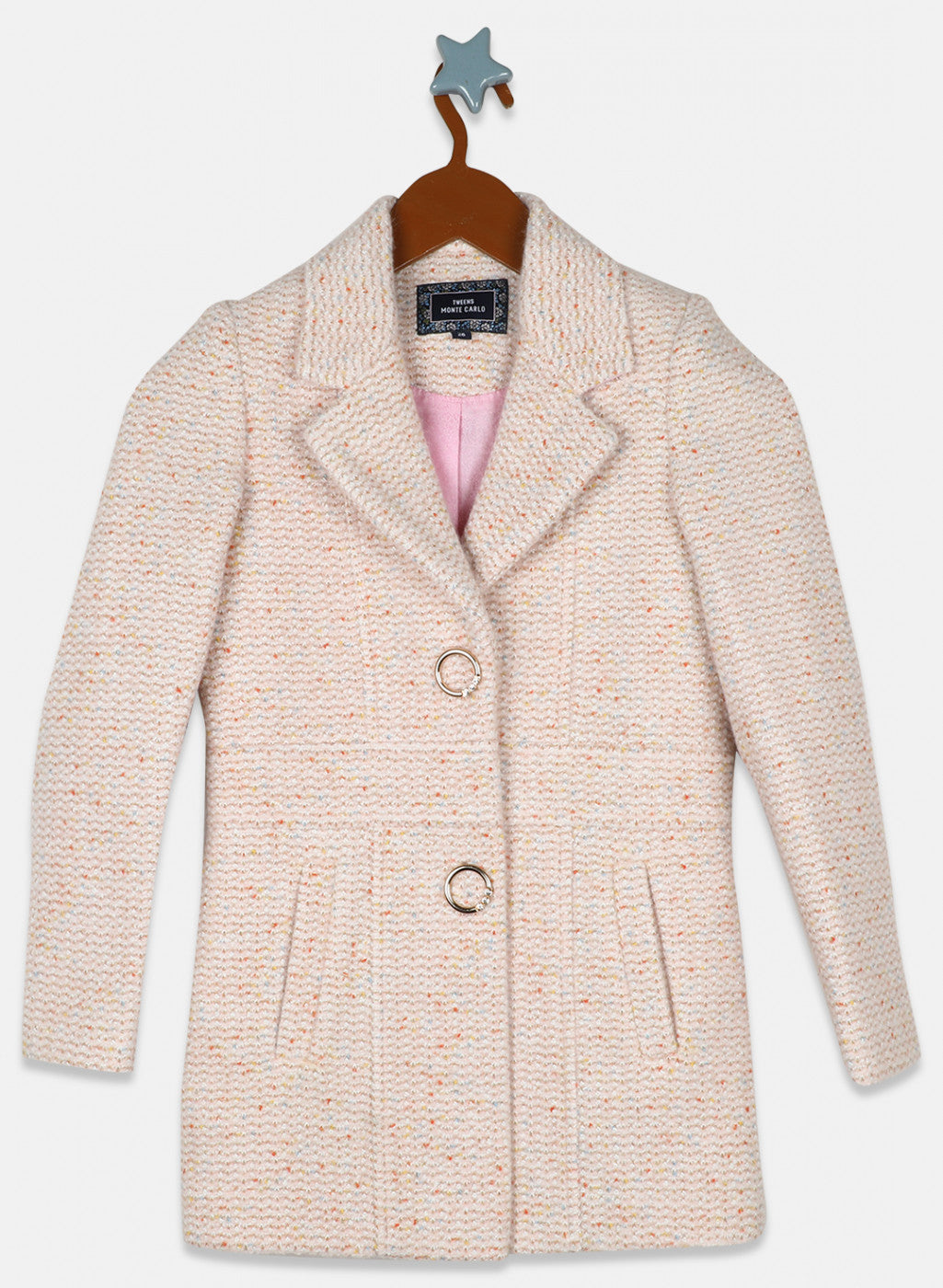 Girls Light Pink Solid Coat