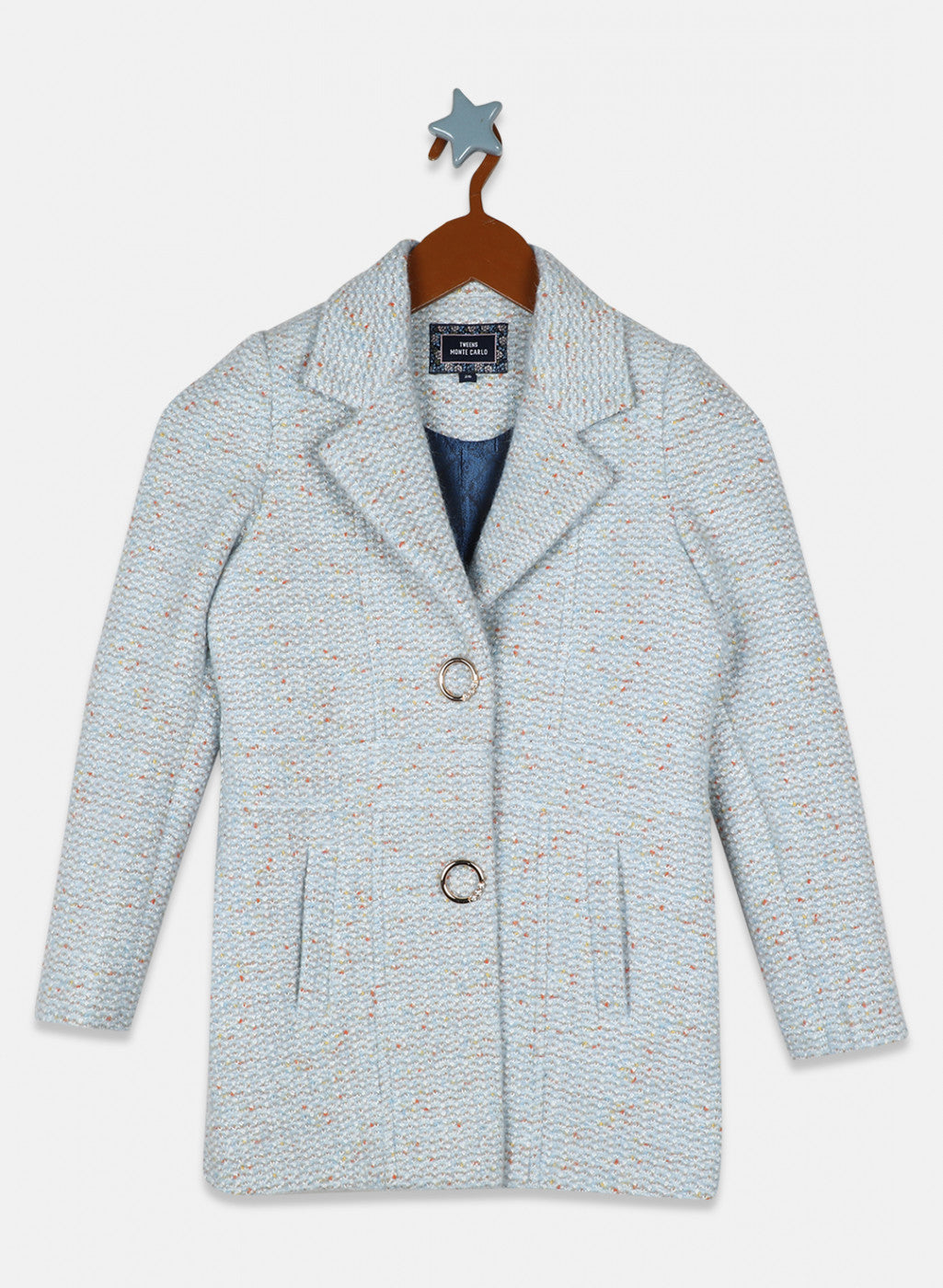 Girls Sky Blue Solid Coat