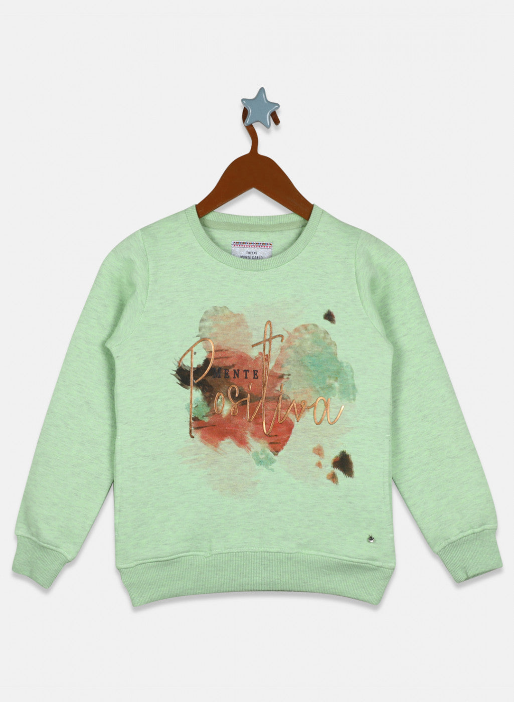 Girls Green Printed Sweatshirt