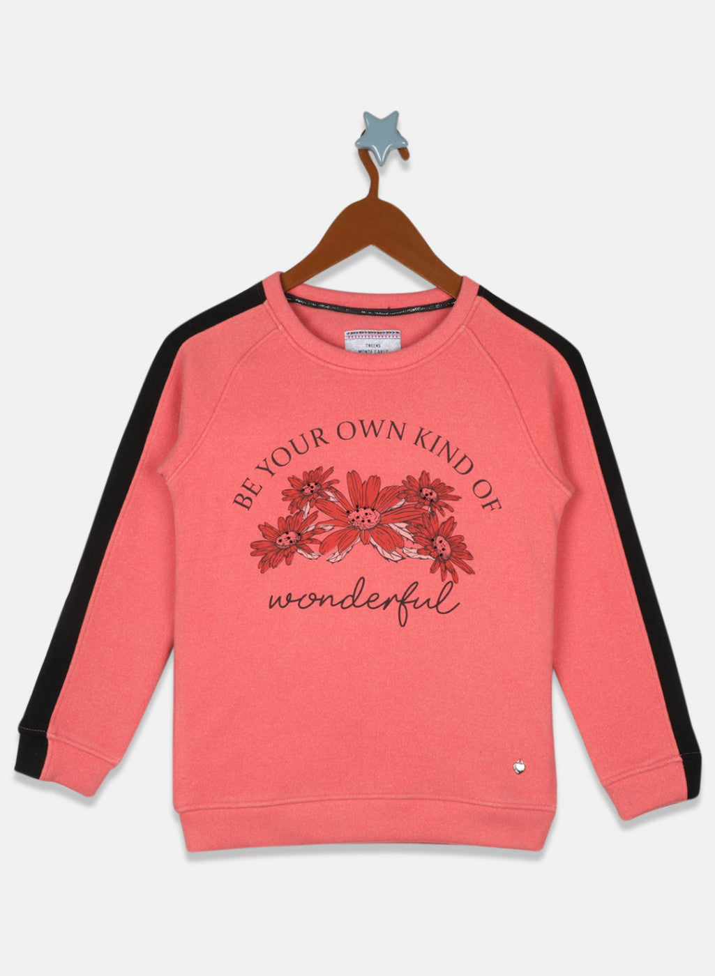 Girls Peach Printed Sweatshirt