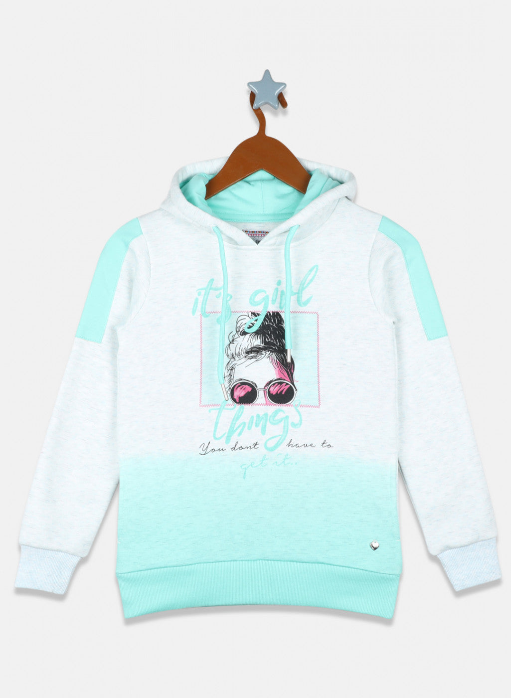 Girls Sea Green Printed Sweatshirt