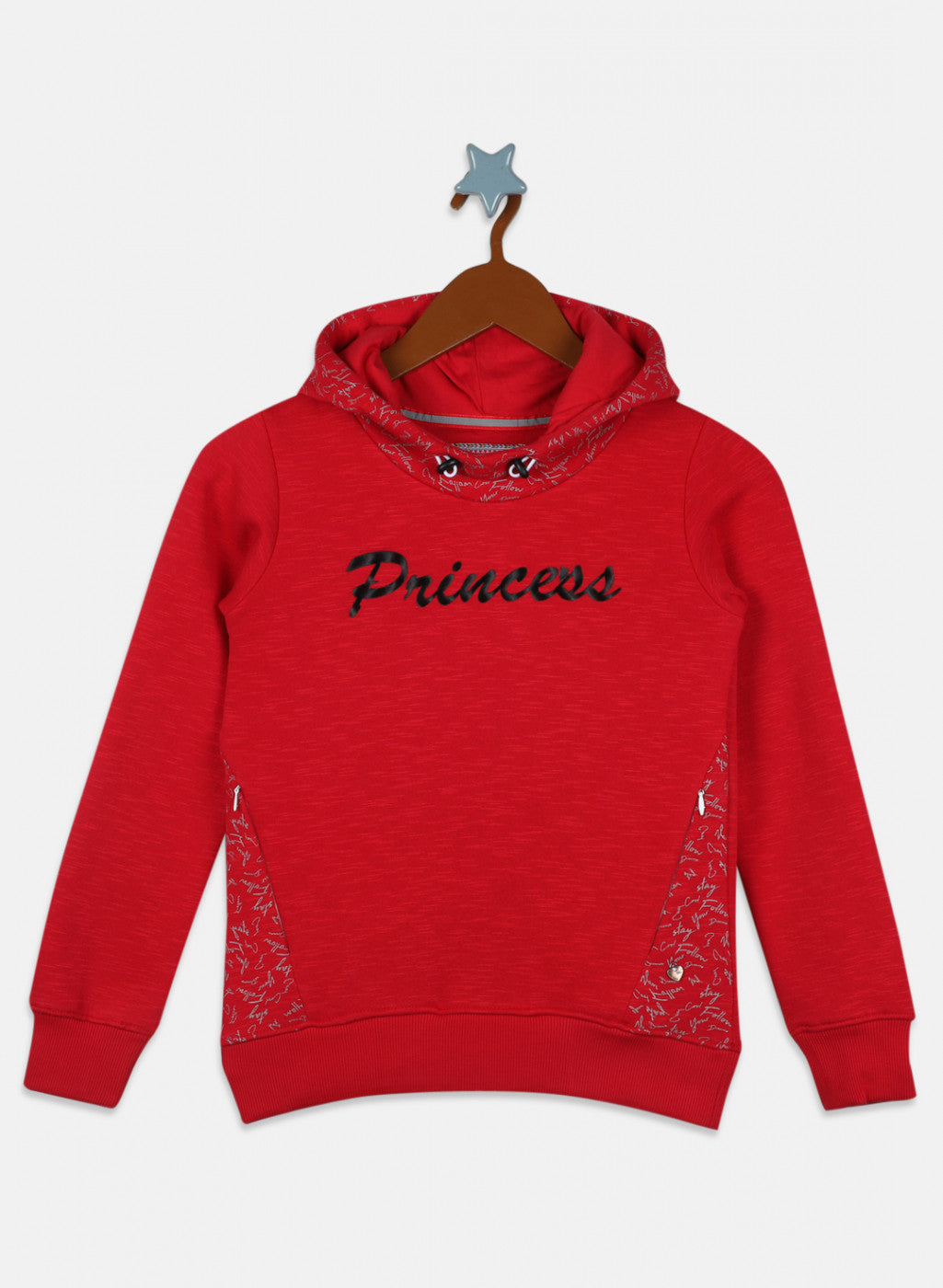 Girls Red Printed Sweatshirt