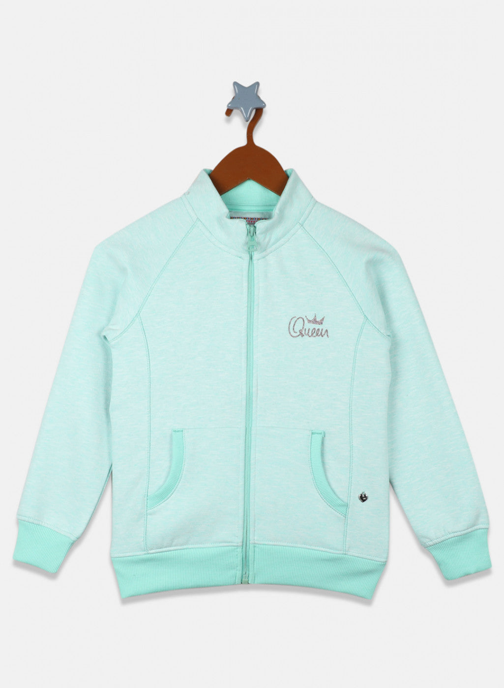 Girls Green Solid Sweatshirt