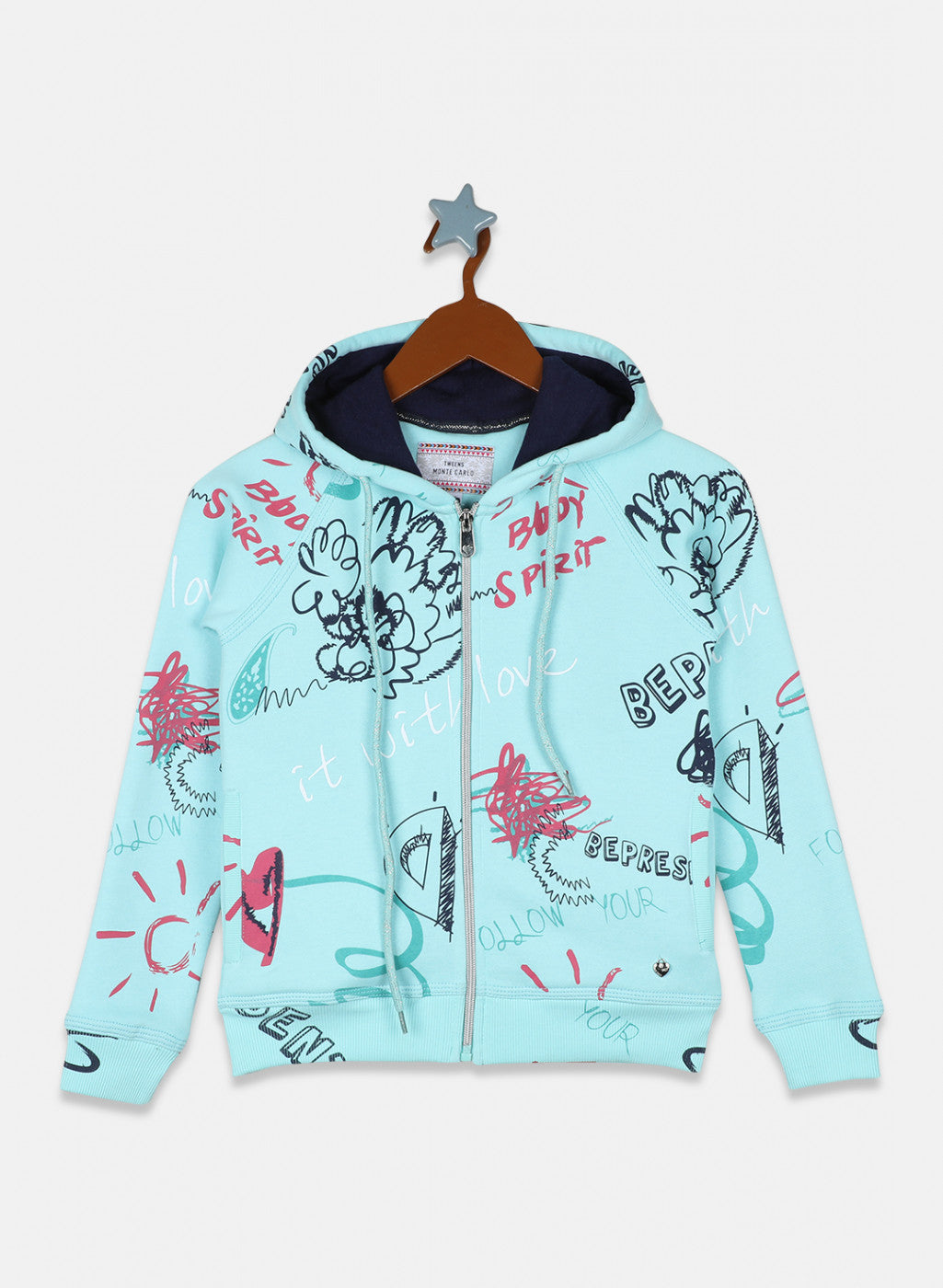 Girls Blue Printed Sweatshirt