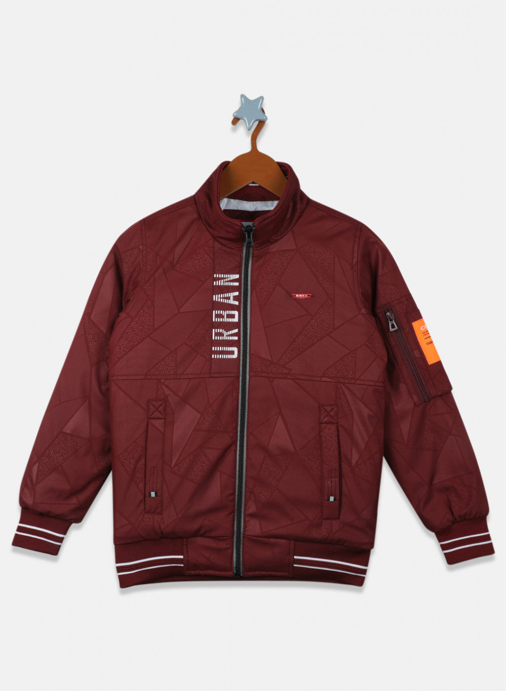 Boys Maroon Printed Jacket