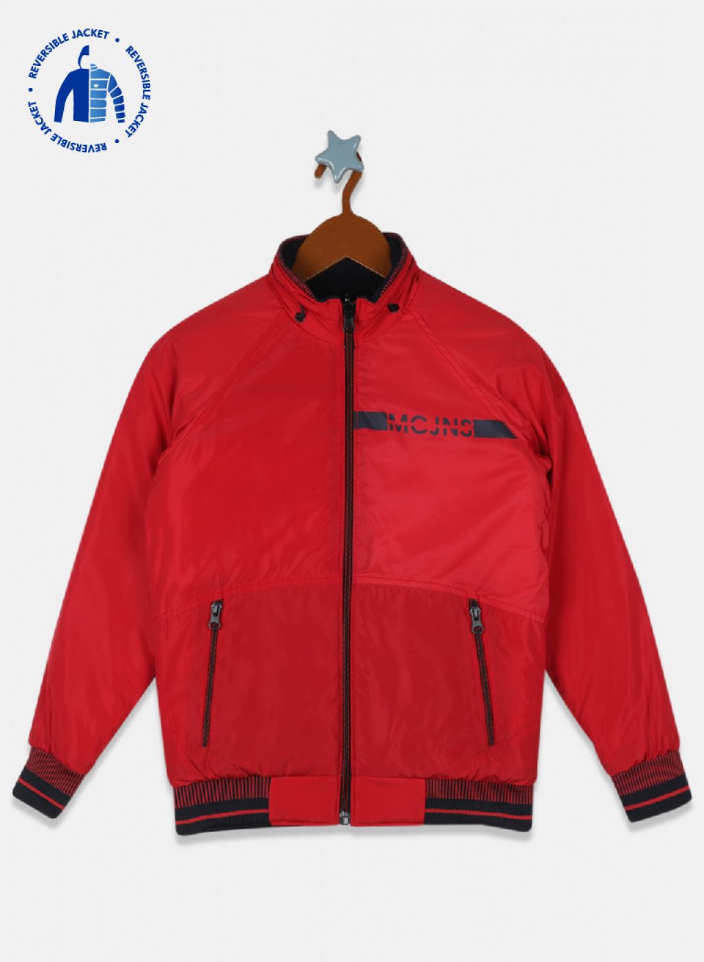 Boys Red Reversible Solid Jacket