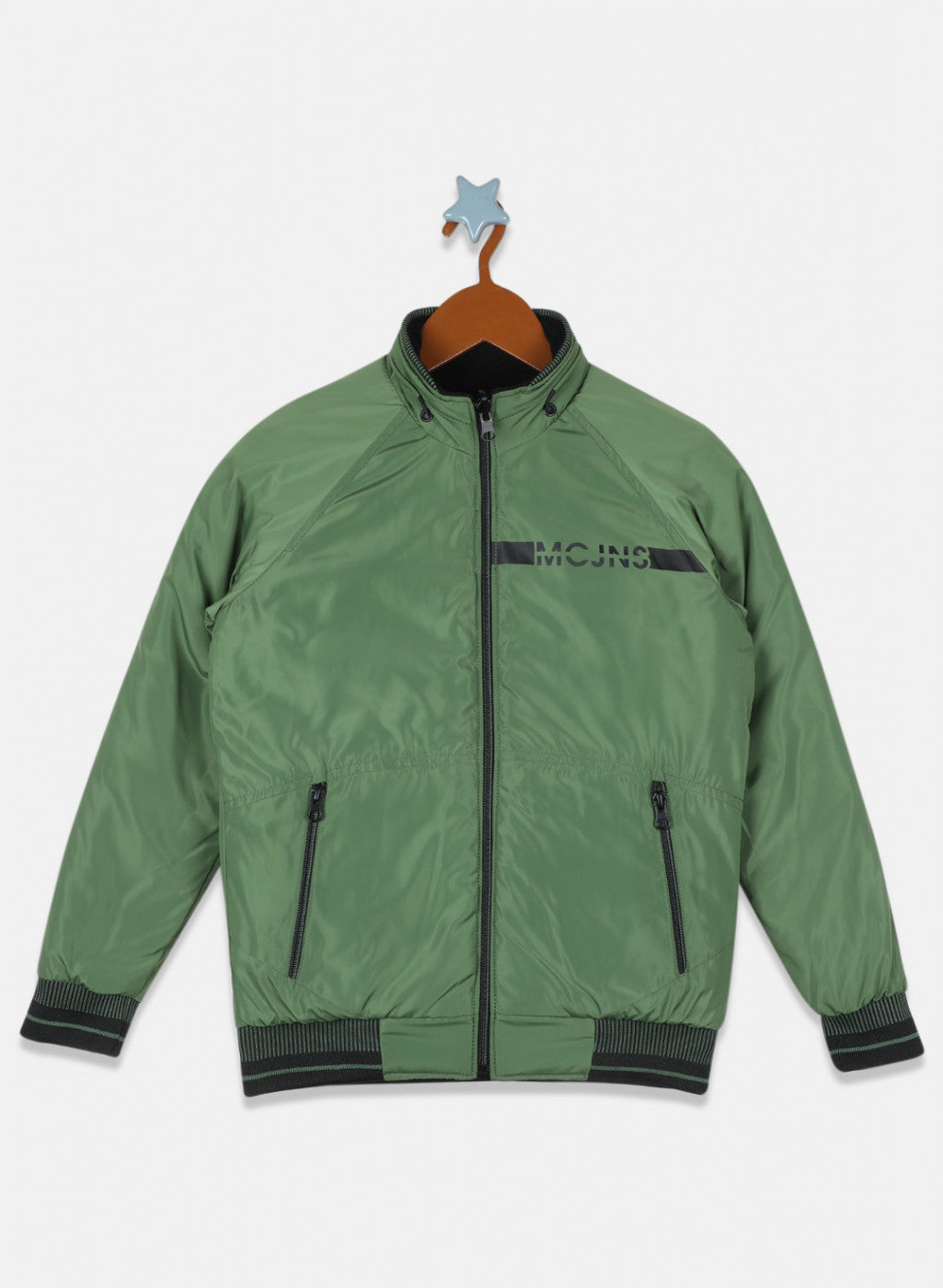 Boys Green & Black Reversible Solid Jacket