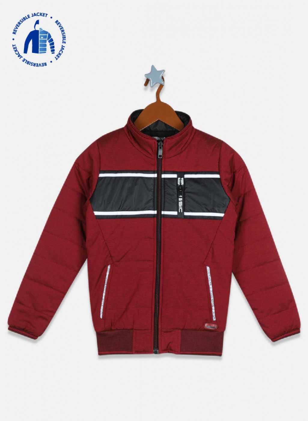 Boys Maroon Reversible Solid Jacket