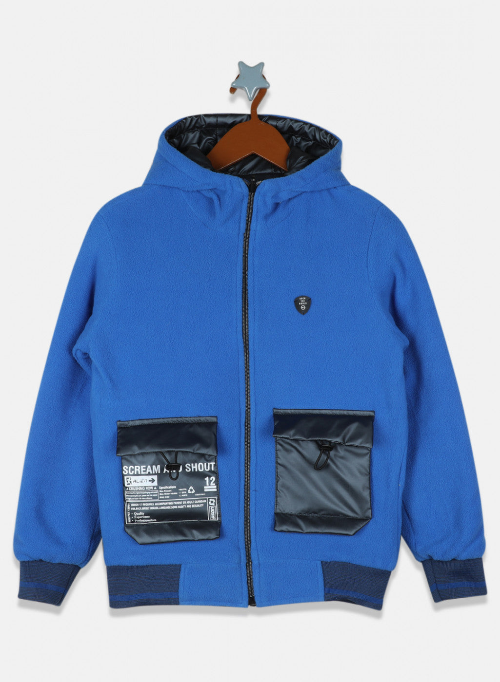 Boys Grey & Blue Reversible Solid Jacket