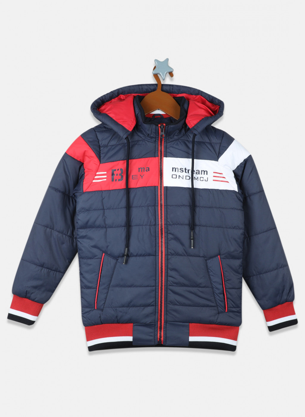 Boys Navy Blue & Red Solid Jacket