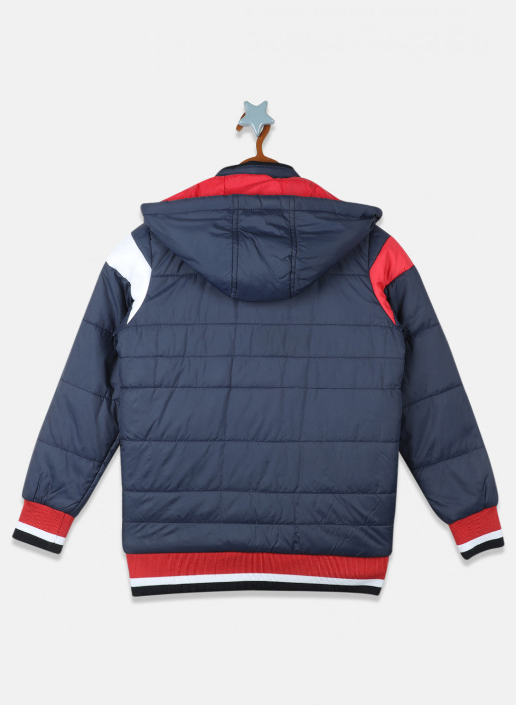 Boys Navy Blue & Red Solid Jacket