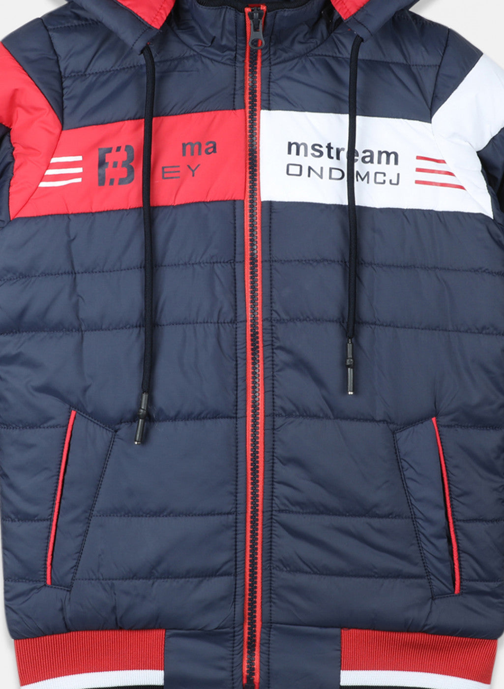 Boys Navy Blue & Red Solid Jacket