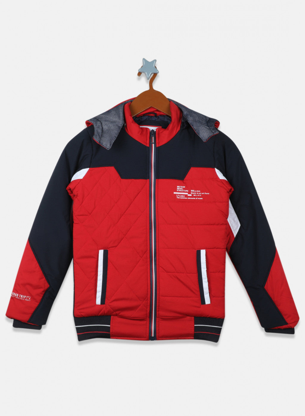 Boys Red & Navy Solid Jacket