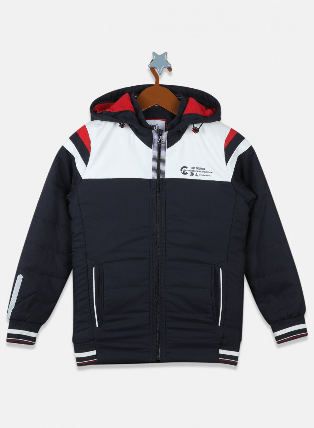 Boys White & Navy Solid Jacket