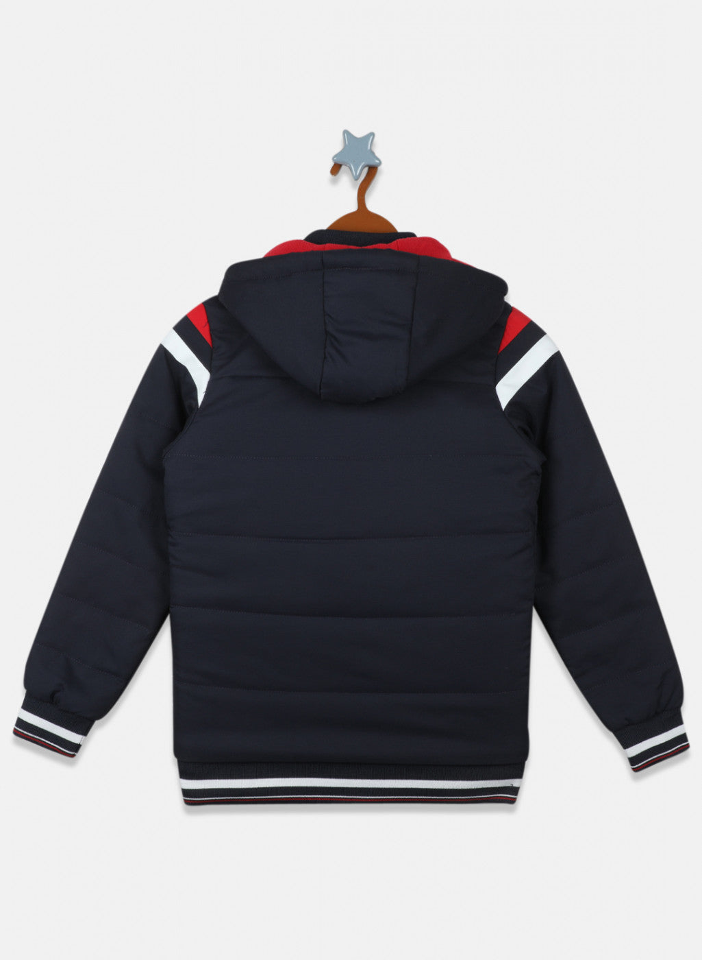 Boys White & Navy Solid Jacket