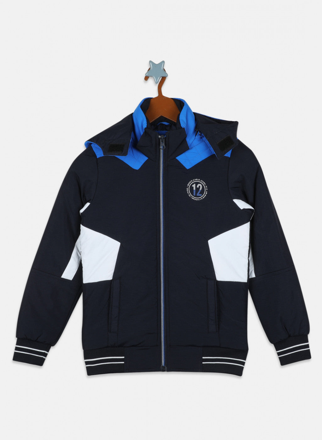 Boys Navy Blue Solid Jacket