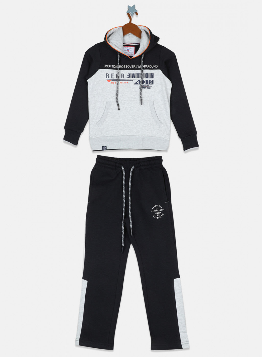 Boys Navy Blue & Grey Printed Tracksuit