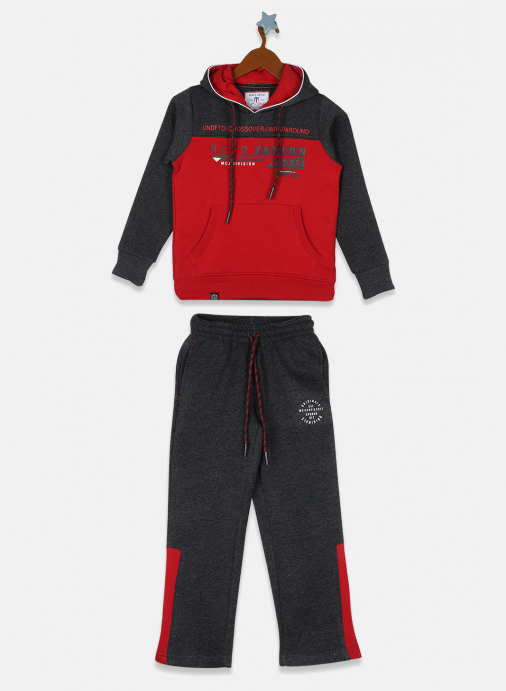 Boys Red & Grey Printed Tracksuit