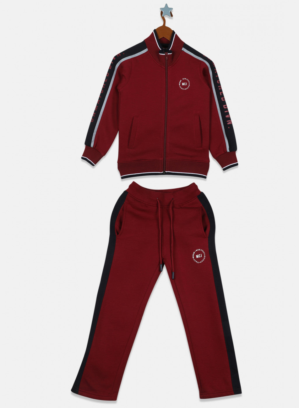 Boys Maroon Printed Tracksuit