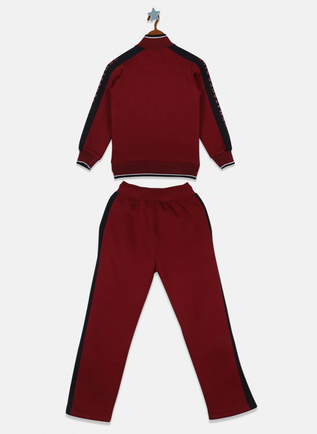 Boys Maroon Printed Tracksuit