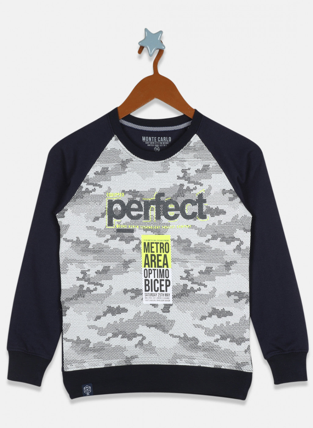 Boys Navy Blue & White Printed Sweatshirt