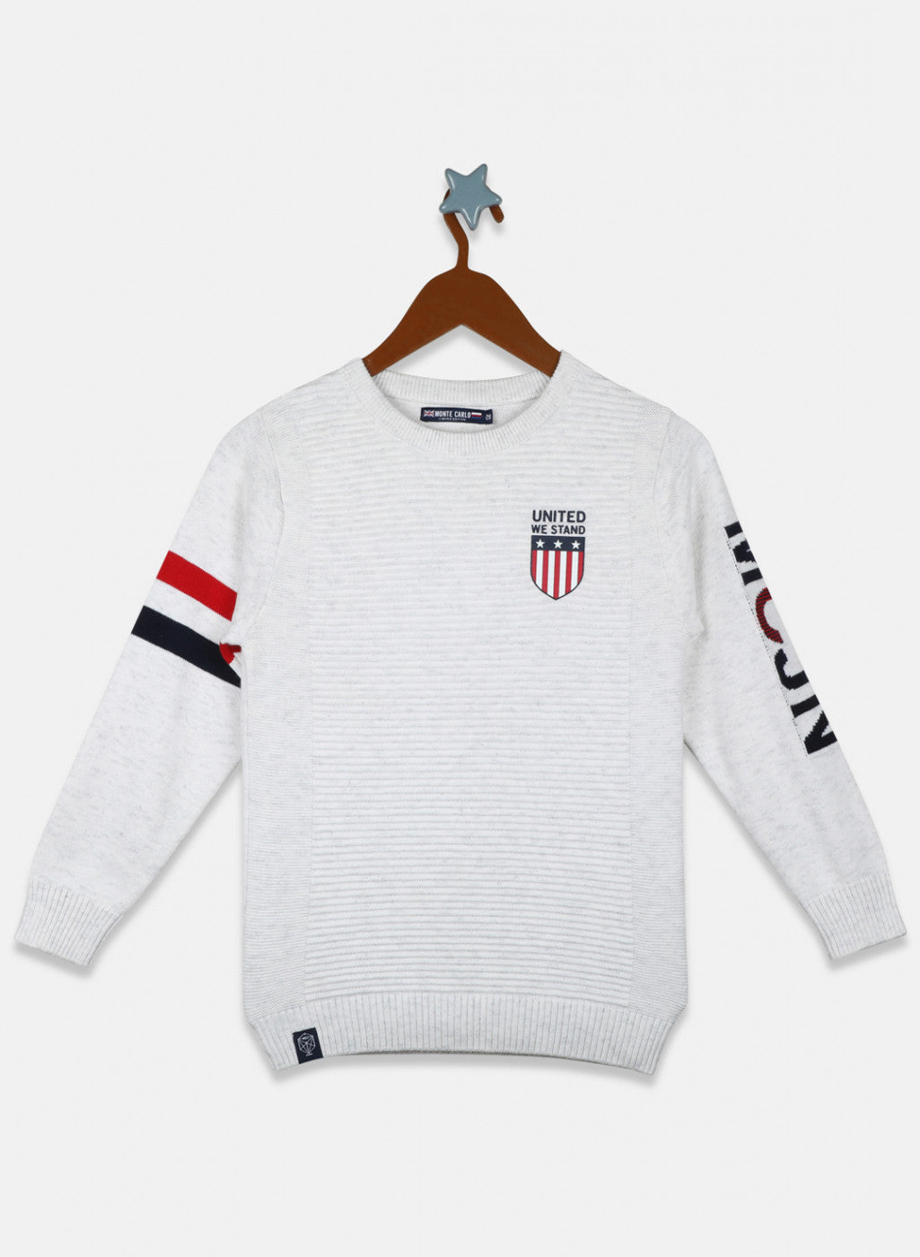 Boys White Self Design Pullover