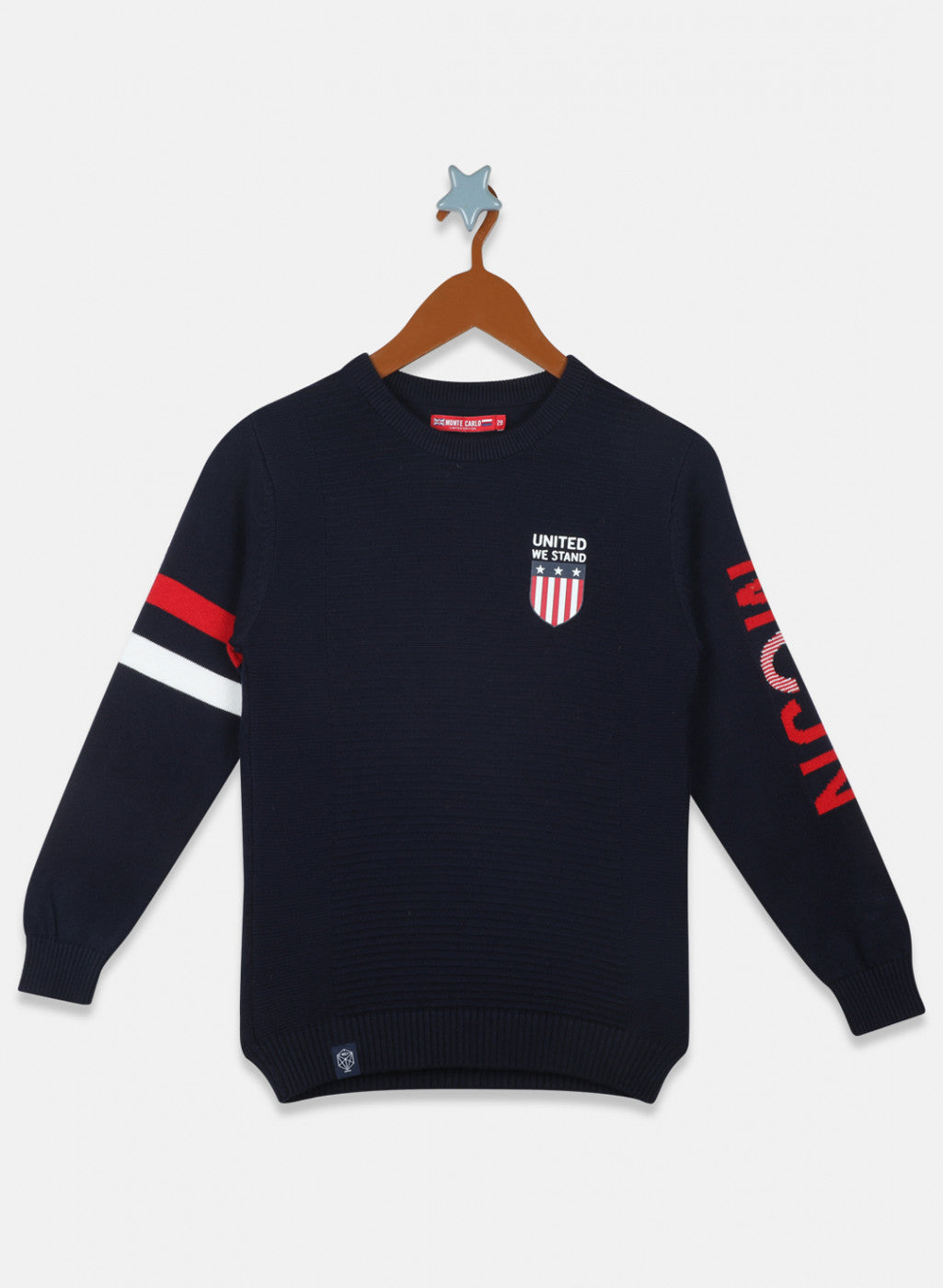 Boys Navy Blue Self Design Pullover