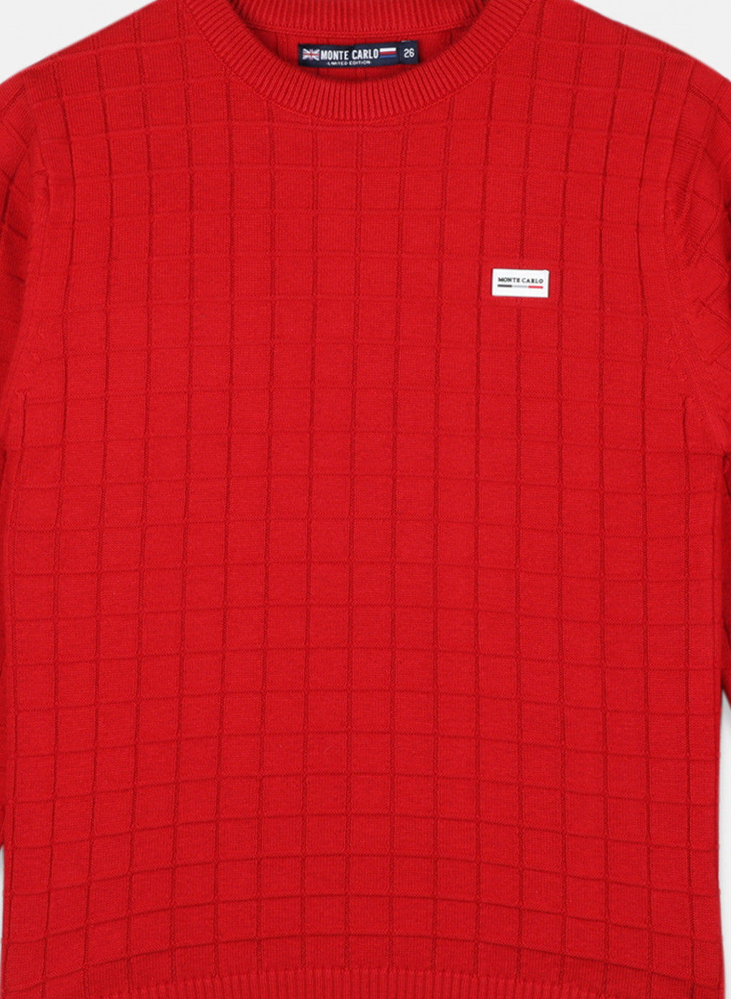 Boys Red Self Design Pullover