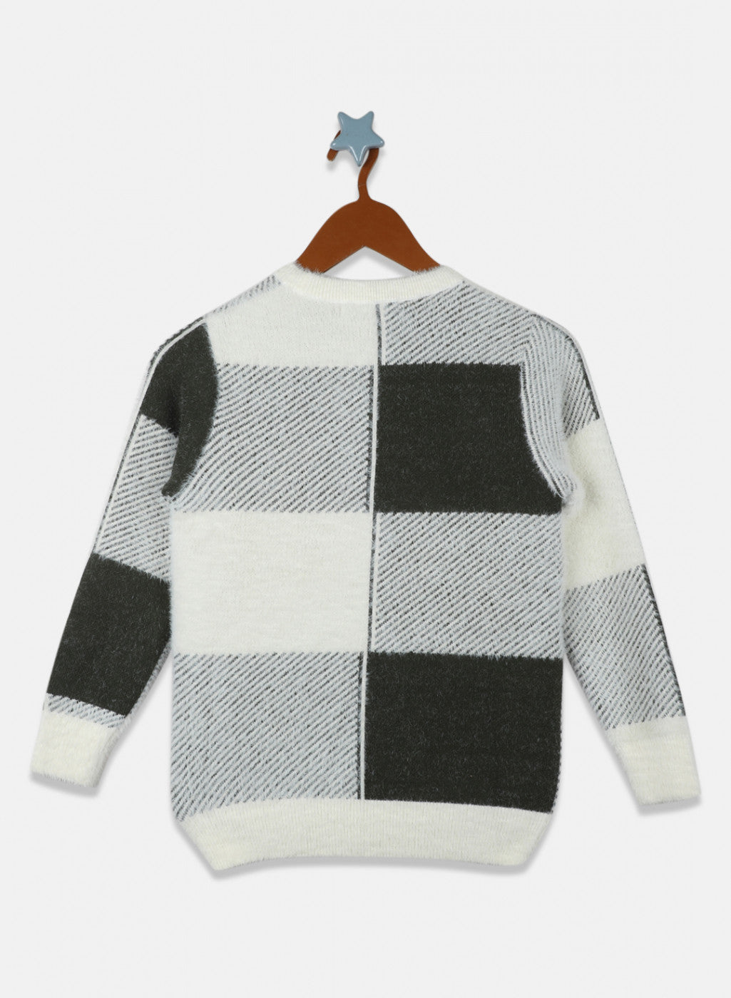 Boys White & Olive Check Pullover