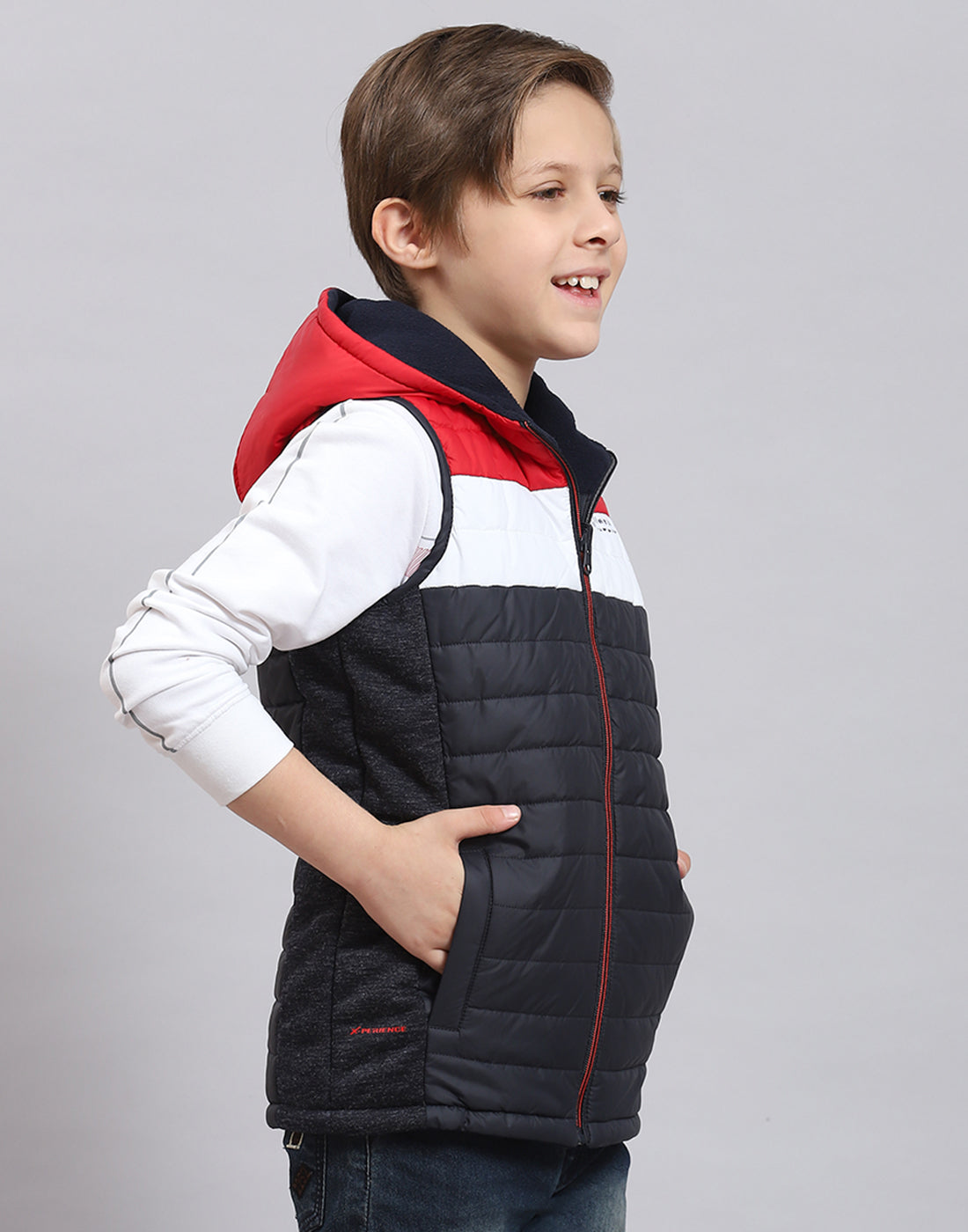 Boys Navy Blue Solid Stand Collar Sleeveless Boys Jacket