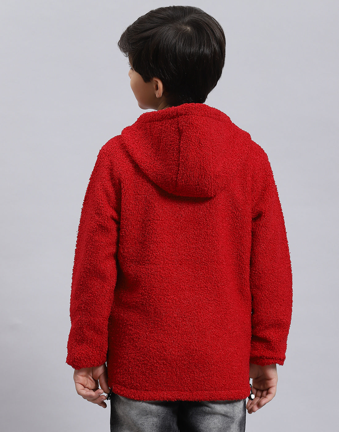 Boys Red Solid Hooded Full Sleeve Boys Jacket