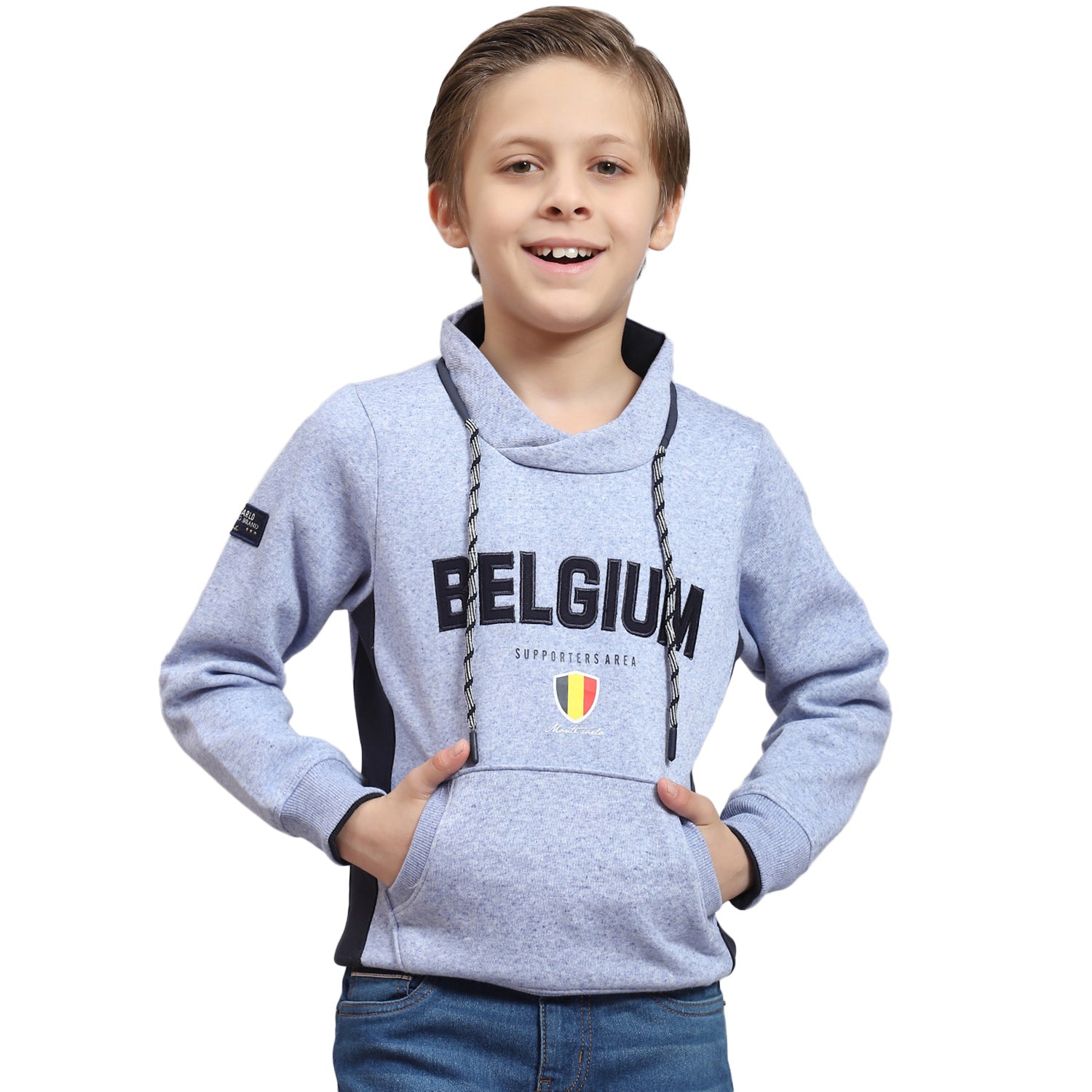 Boys Blue Printed F Neck Full Sleeve Sweatshirt