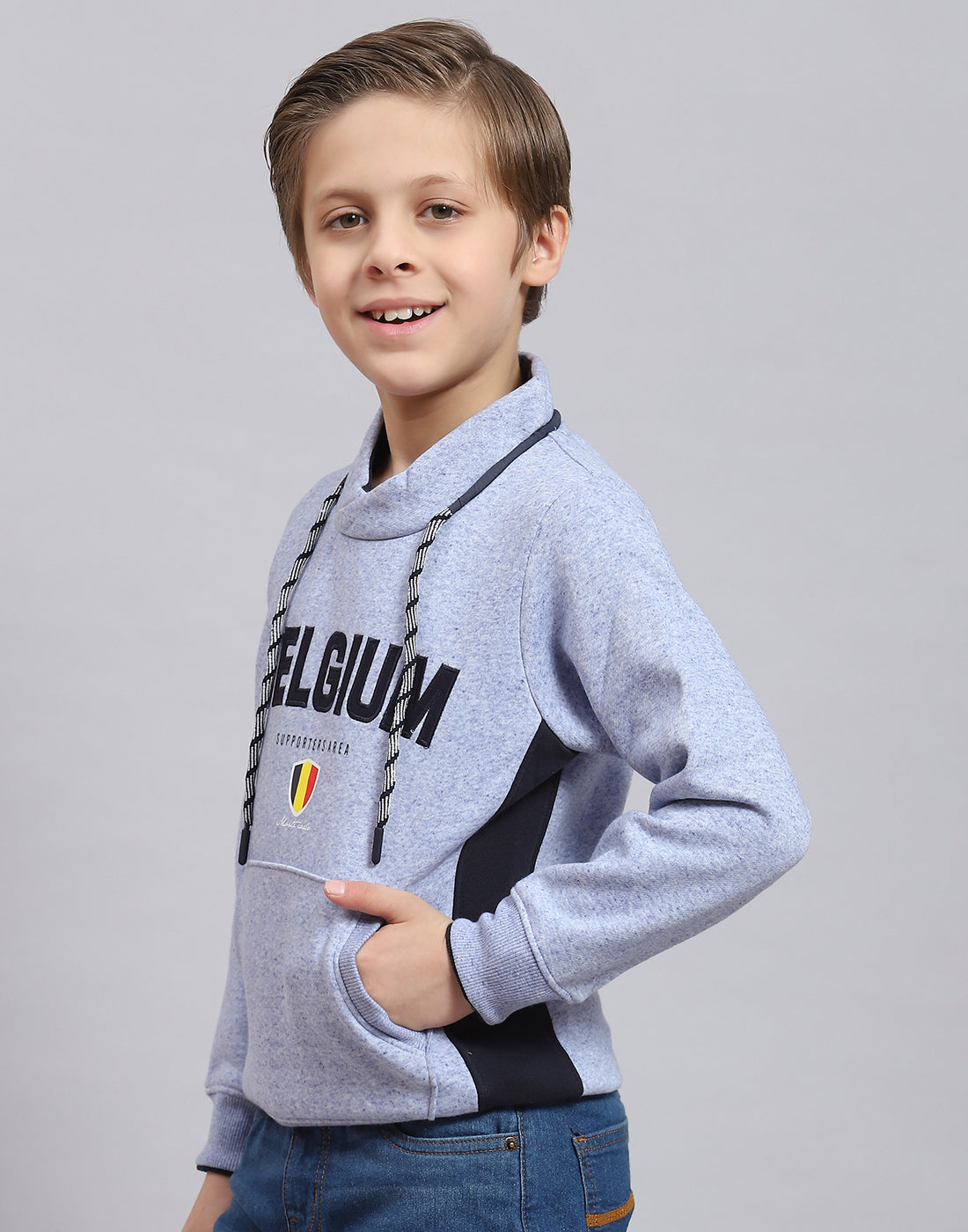 Boys Blue Printed F Neck Full Sleeve Sweatshirt