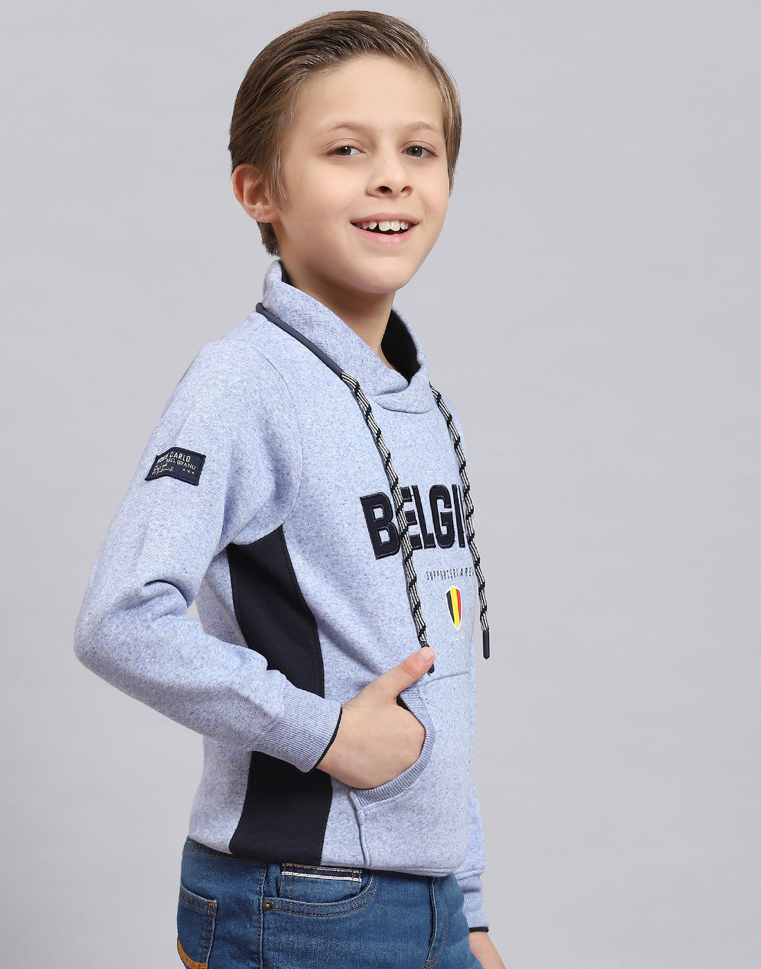 Boys Blue Printed F Neck Full Sleeve Sweatshirt