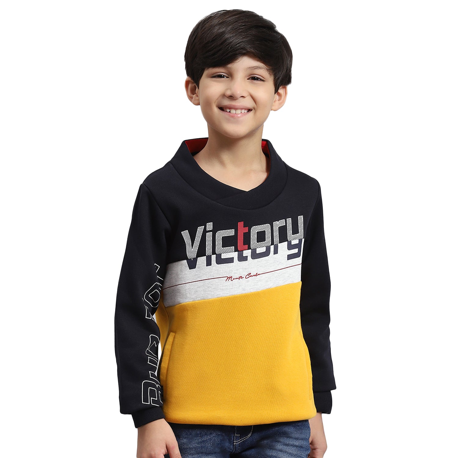 Boys Mustard Solid F Neck Full Sleeve Sweatshirt