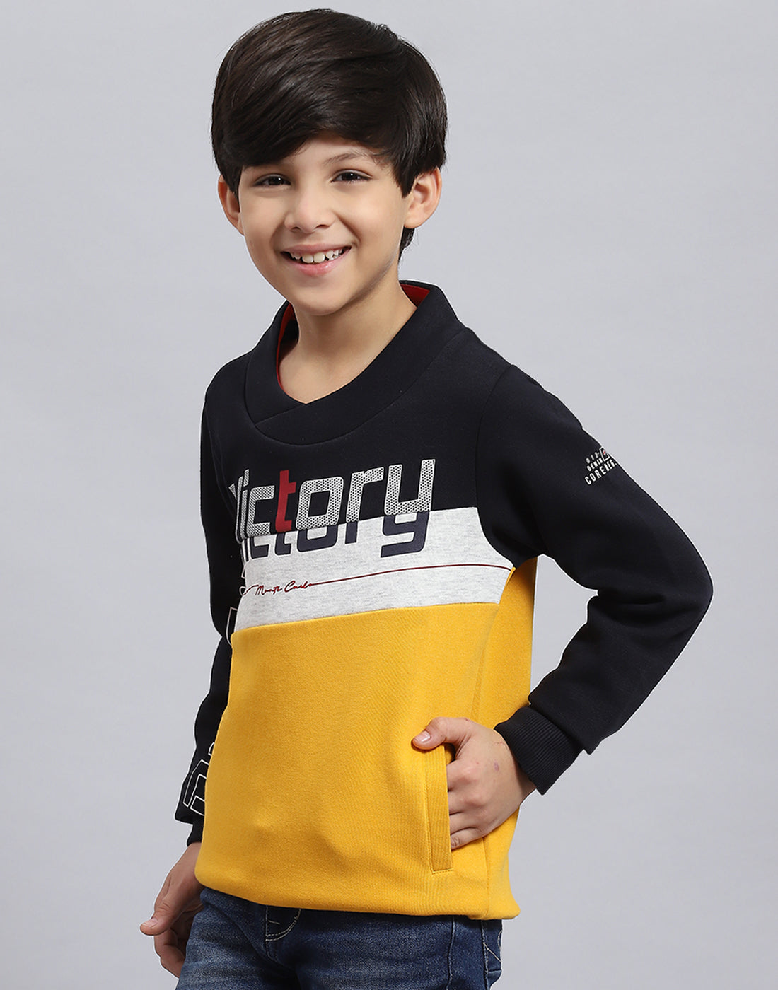 Boys Mustard Solid F Neck Full Sleeve Sweatshirt