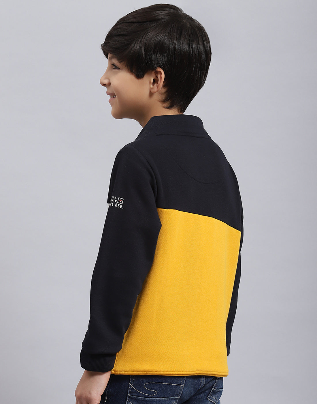 Boys Mustard Solid F Neck Full Sleeve Sweatshirt