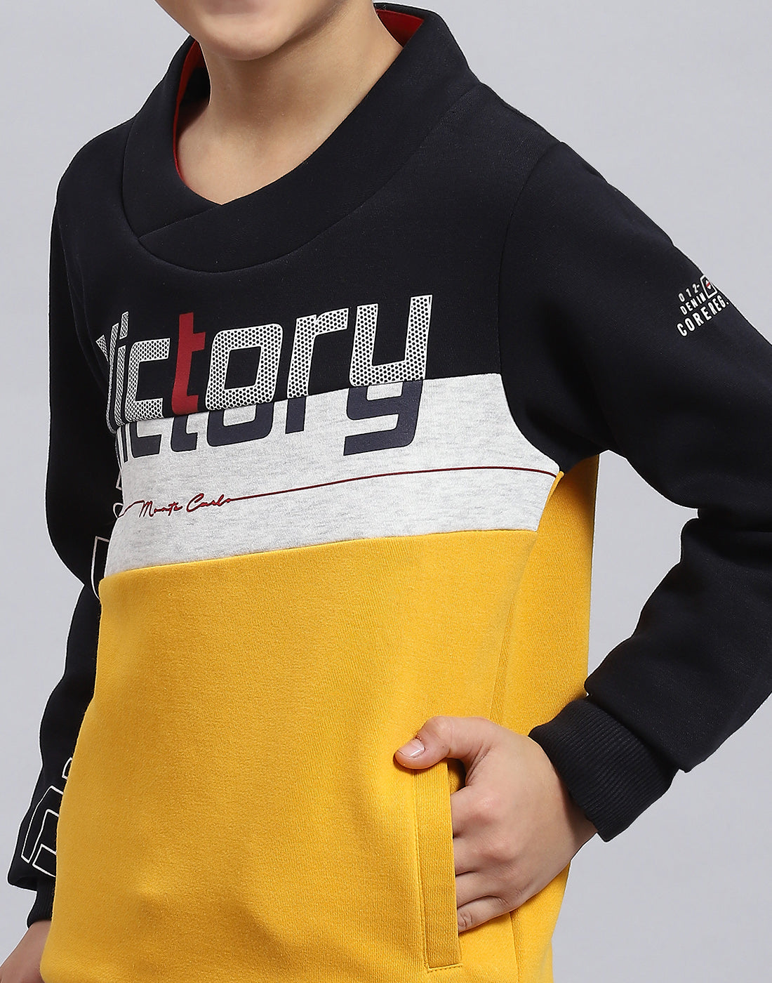 Boys Mustard Solid F Neck Full Sleeve Sweatshirt