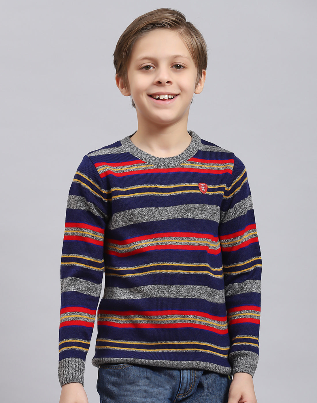 Boys Blue Stripe Round Neck Full Sleeve Sweater