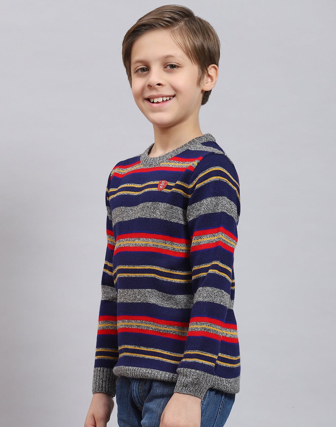 Boys Blue Stripe Round Neck Full Sleeve Sweater