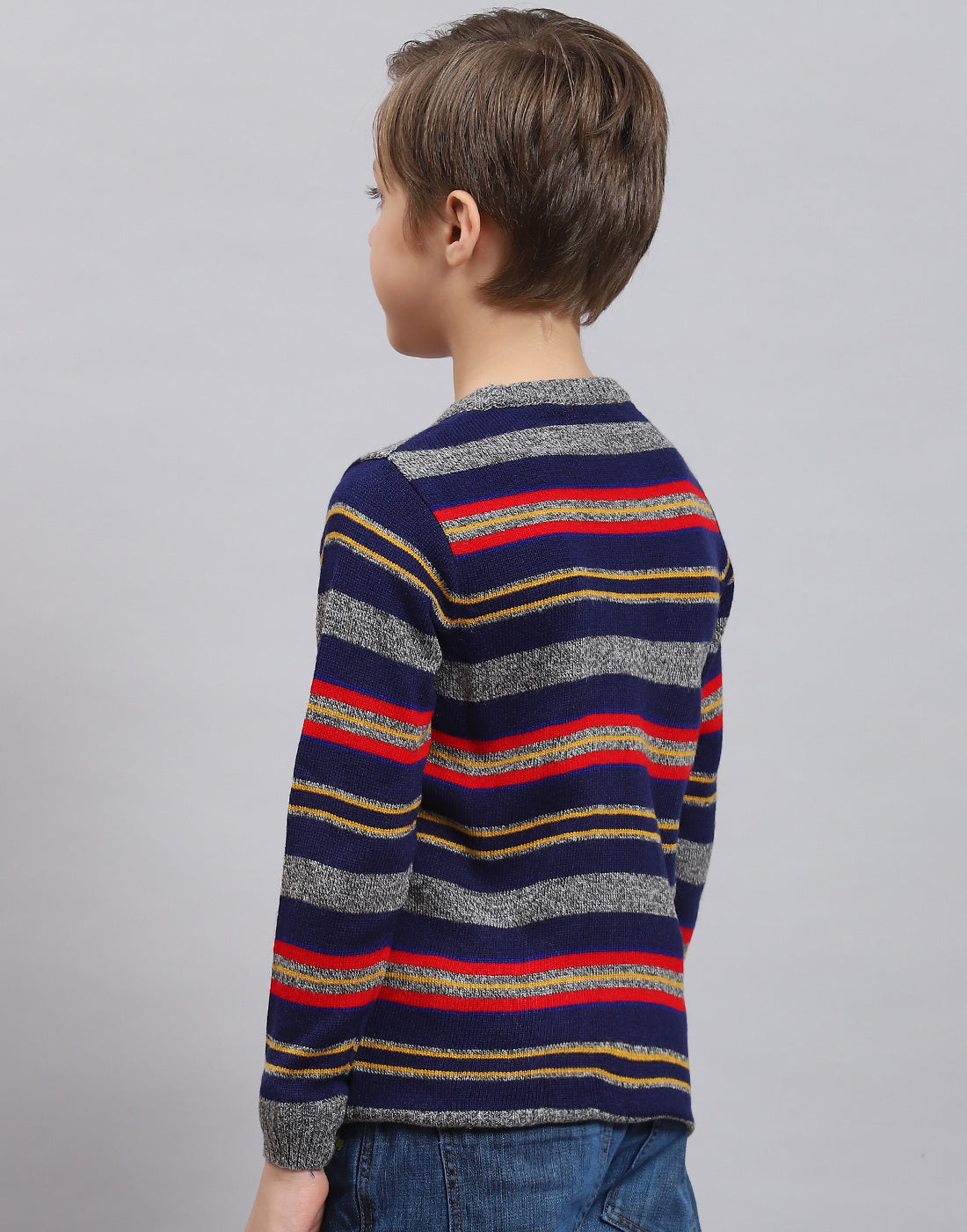 Boys Blue Stripe Round Neck Full Sleeve Sweater