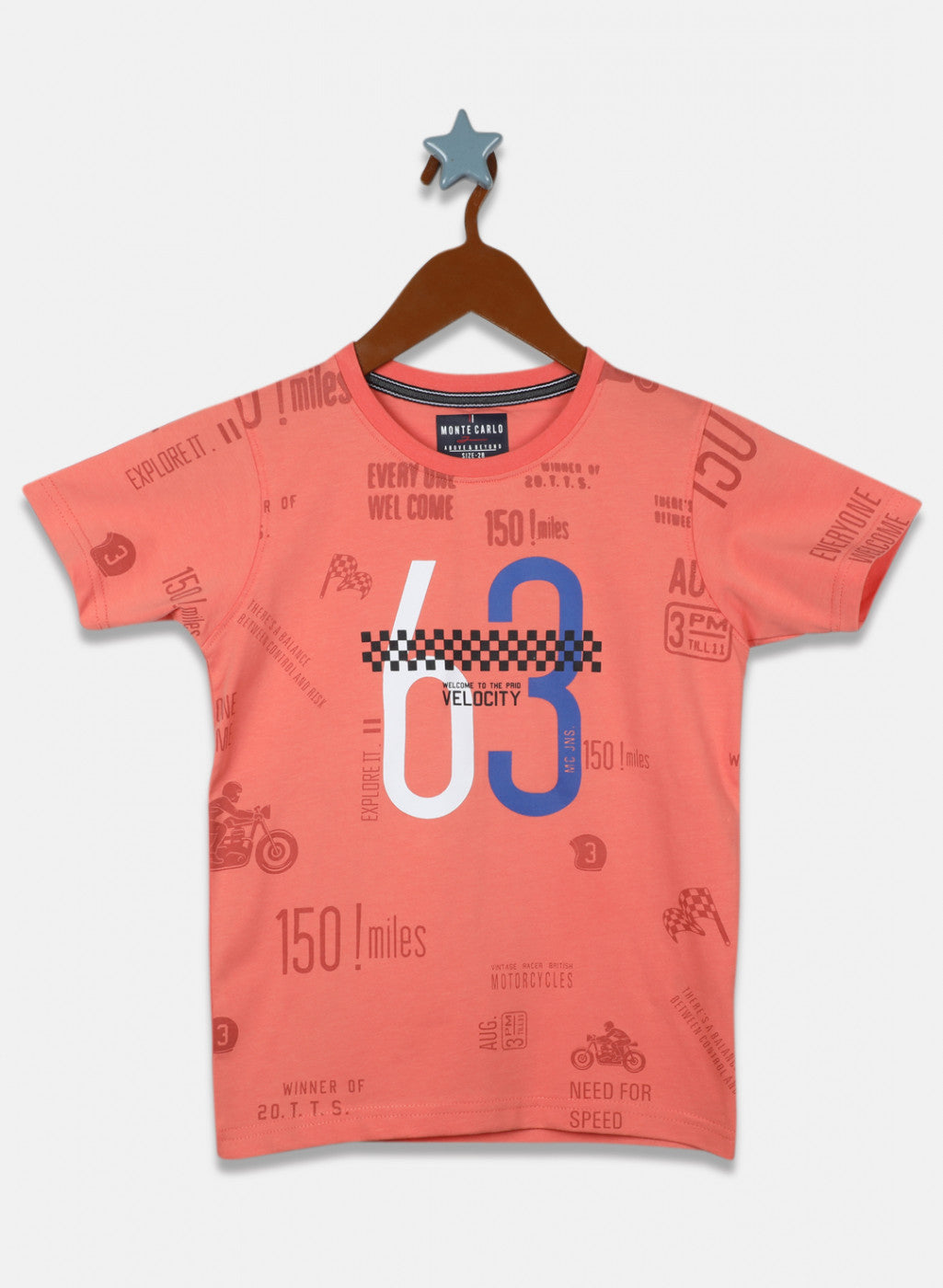 Boys Peach Printed T-Shirt