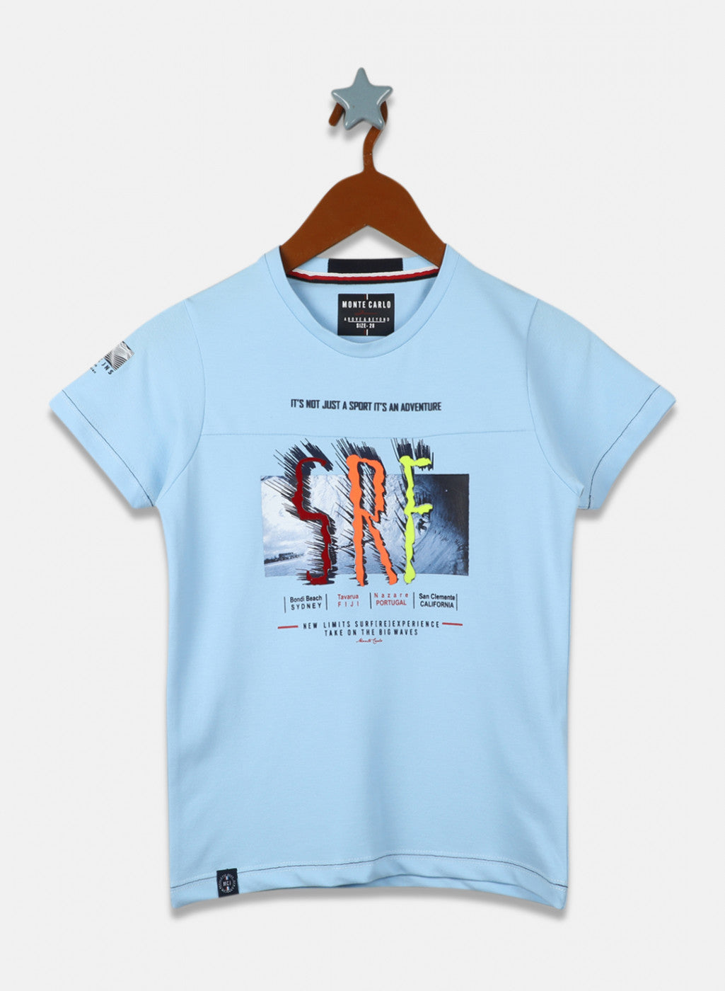 Boys Sky Blue Printed T-Shirt