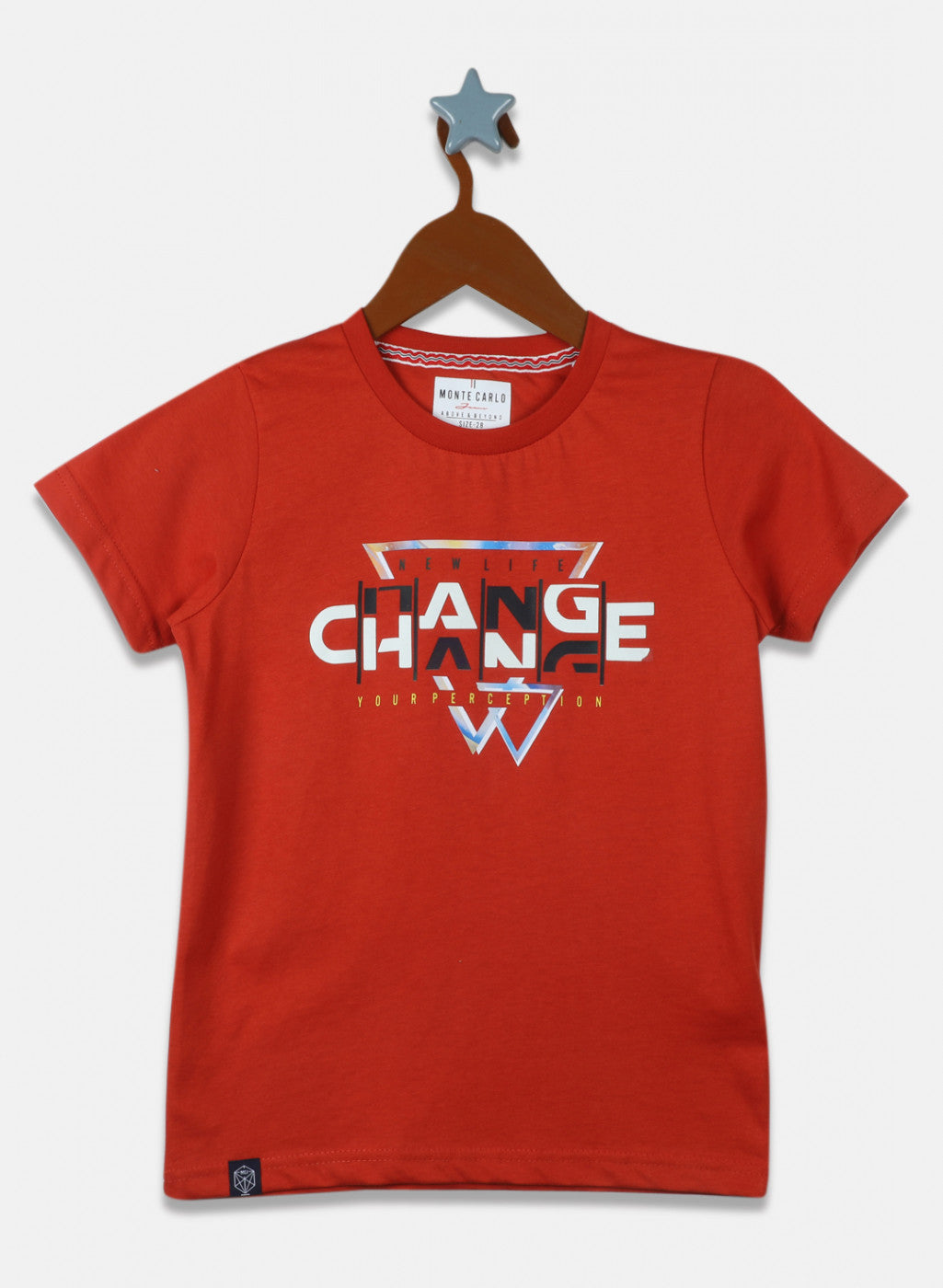 Boys Orange Printed T-Shirt