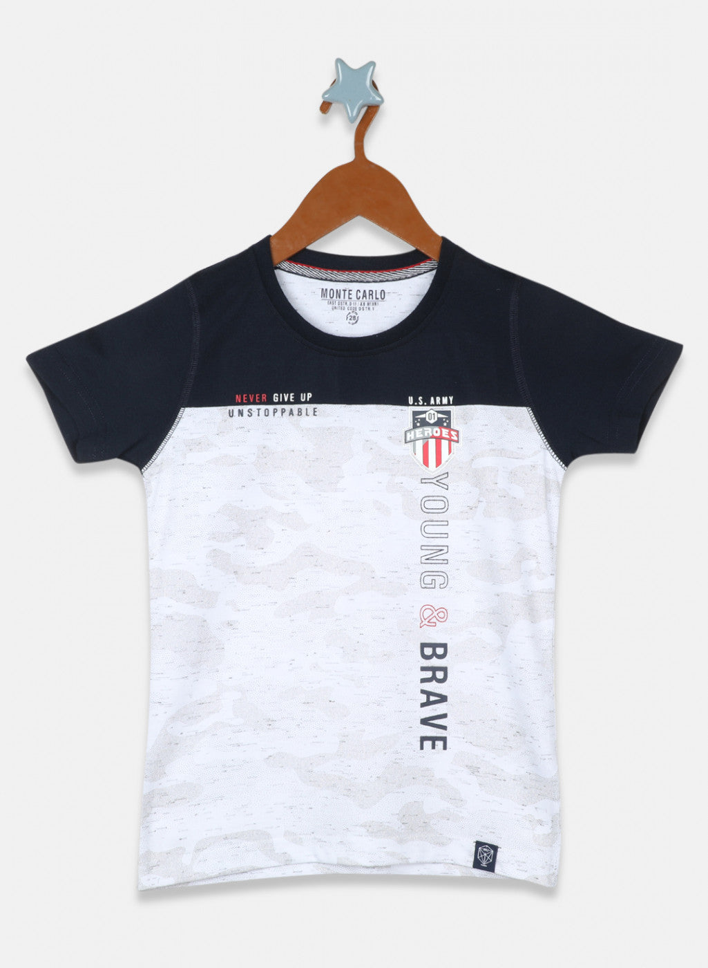 Boys Navy Blue & White Printed T-Shirt